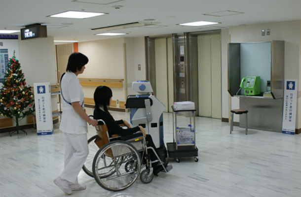 Wheelchair Collision Avoidance Experiment (with Murata Machinery employee acting as a patient), November 2008, Japanese Red Cross Kyoto Daini Hospital