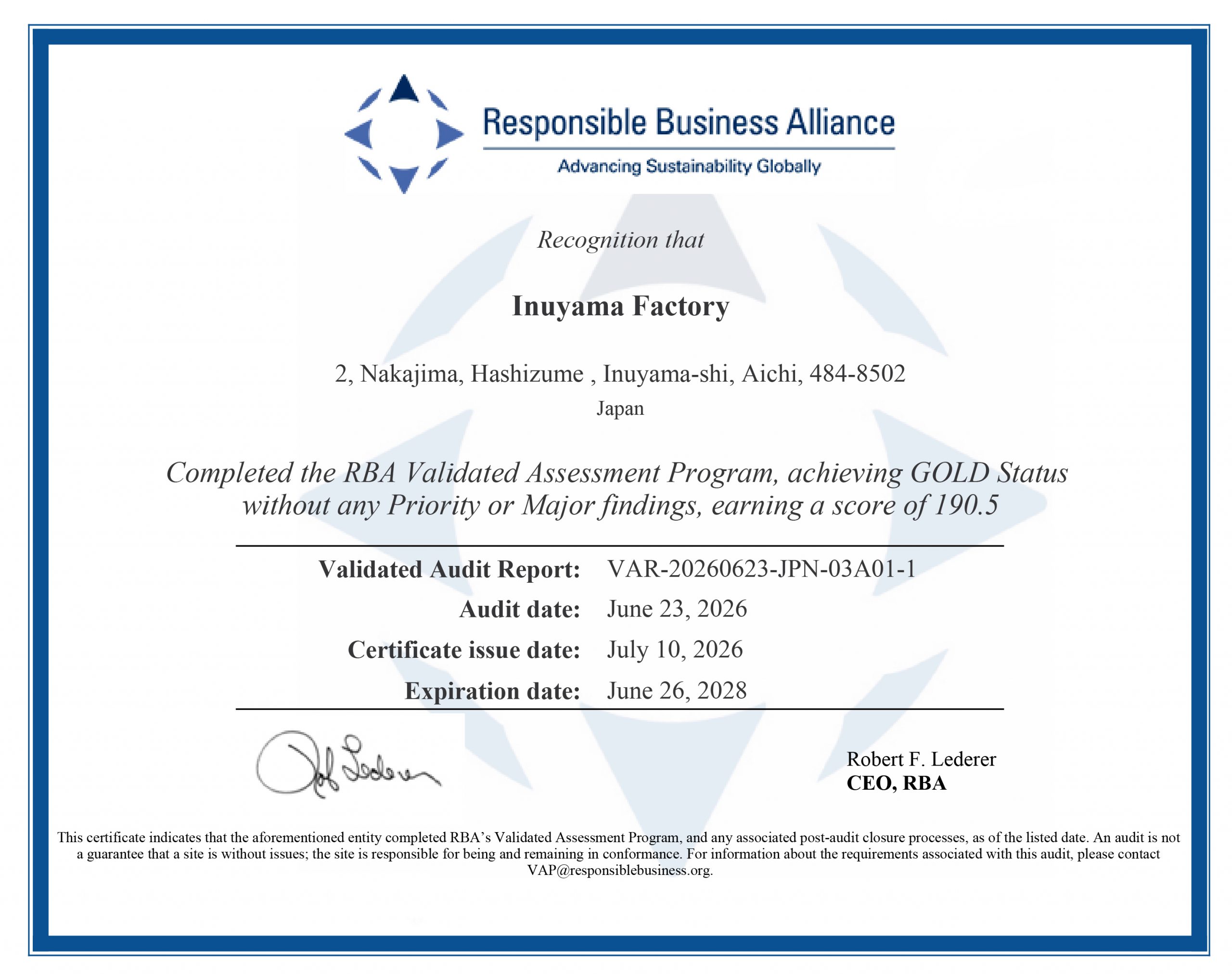 RBA VAP Audits